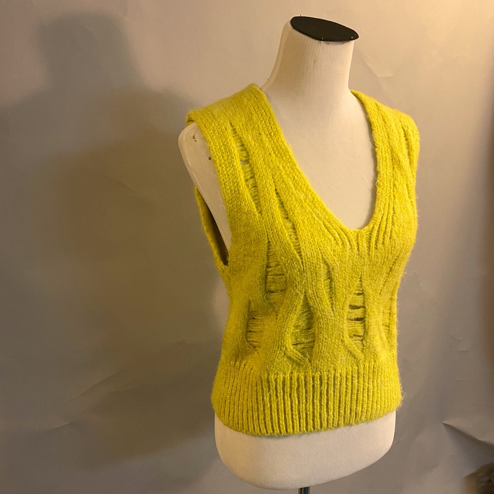Zara yellow loose weave distressed style warm vest from this season. Size M